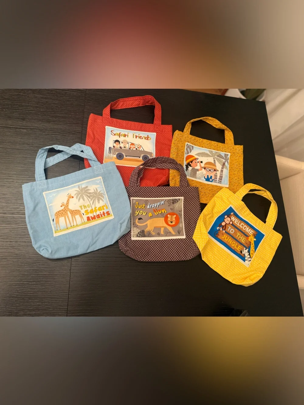 Handmade Totes Bundle of (5) Kids Totes Jungle Safari Zoo Theme Party Favors